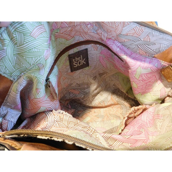 The Sak Womens Shoulder Bag Brown Tan Color Block Leather Handbag - Picture 2 of 8